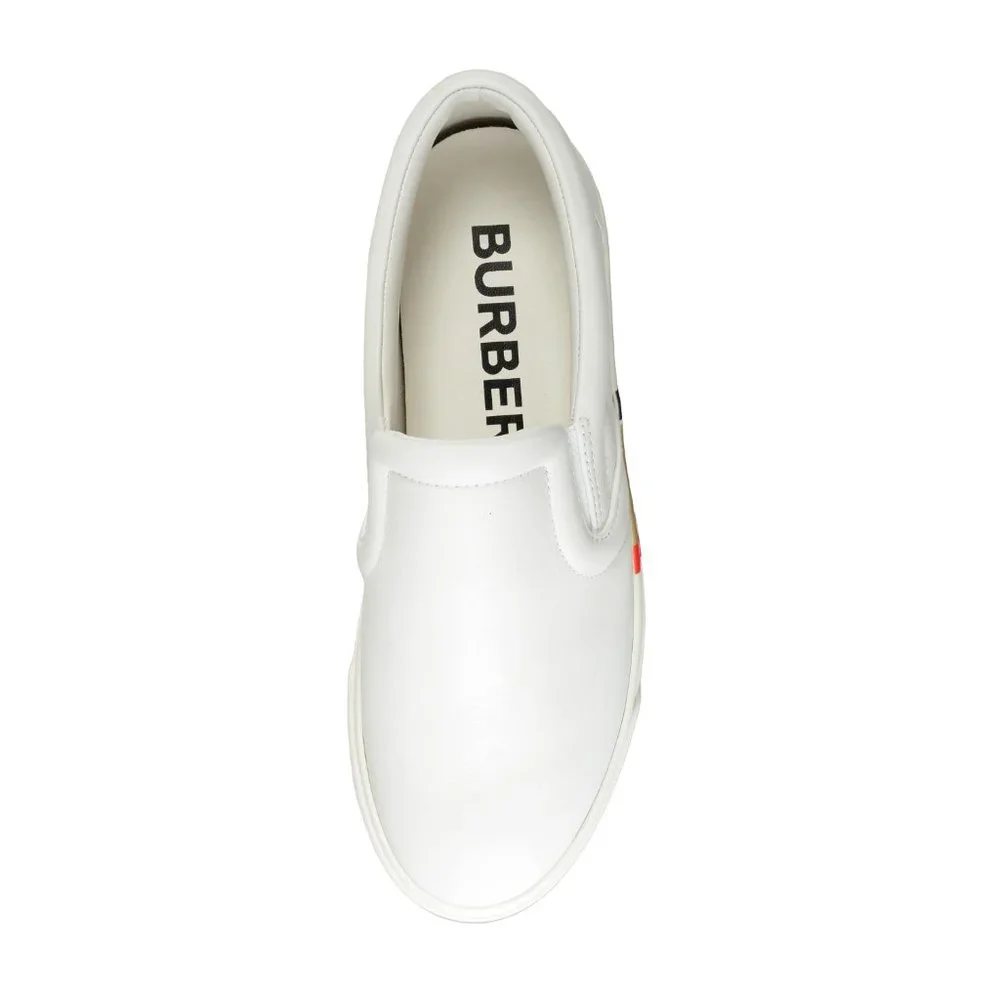 Burberry Men's Thompson Optic White 100% Leather Low Top Trainers Slip On Shoes - Picture 7 of 8